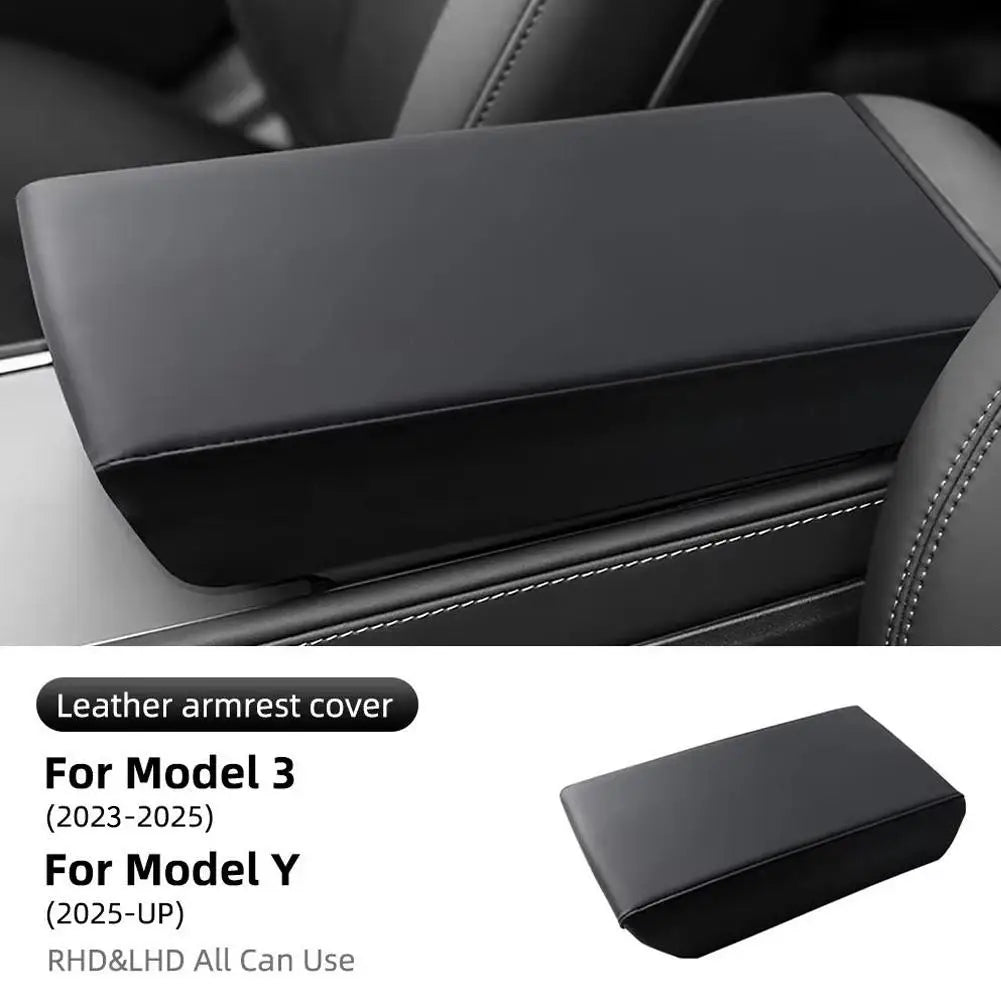 Tesla Model 3 & Y Armrest Cover – Soft Leather Console Pad Car Armrest Cover Richie's Black
