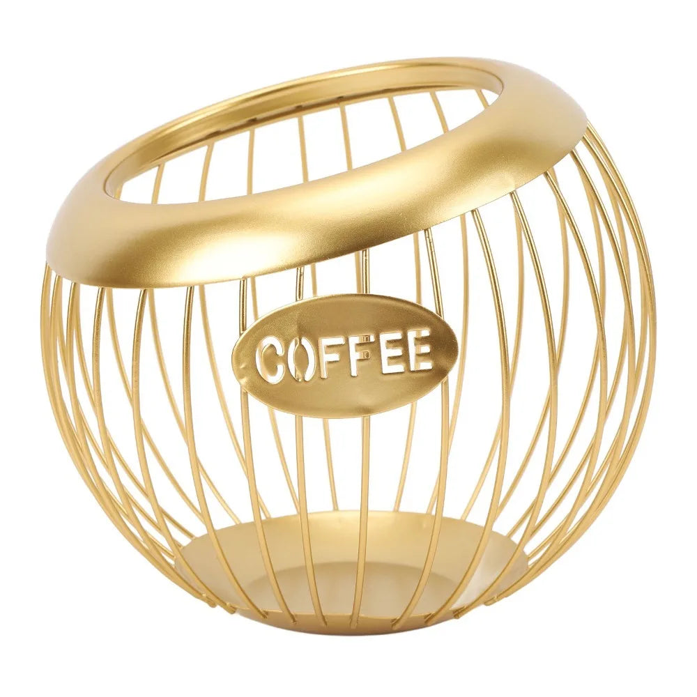 Metal Wire Coffee Pod Holder Basket – Gold/Black, 100+ Pods Coffee Pod Organizer Richie's Gold