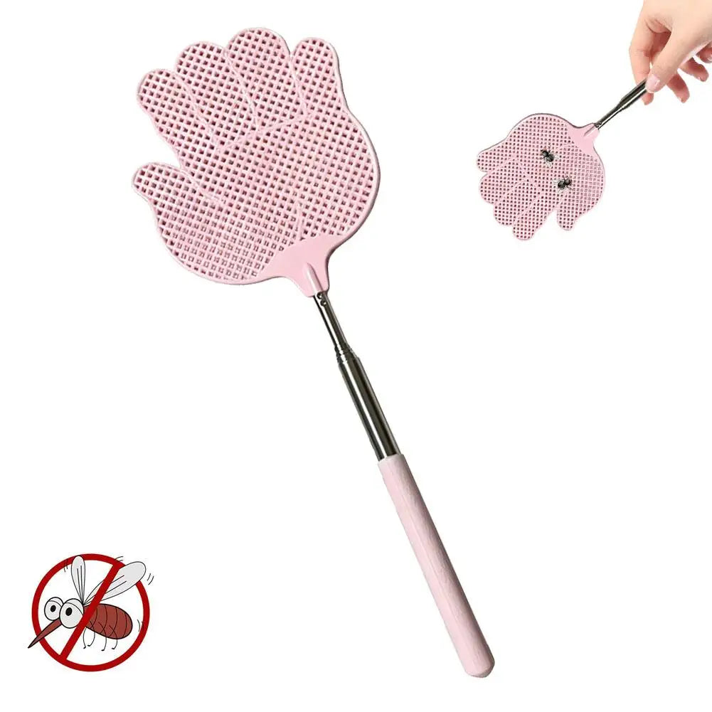 Telescopic Fly Swatter Extendable Stainless Steel Anti-Slip Handle Telescopic Fly Swatter Richie's Pink