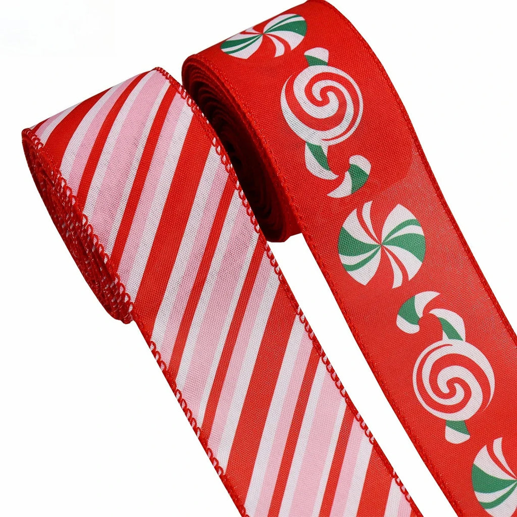 2-Roll Christmas Candy Cane Ribbon – Red & Pink Holiday Bows Holiday Craft Ribbon Richie's 2 Pcs