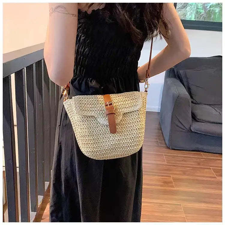 Women's Woven Straw Tote Bag – Bohemian Beach Crossbody Woven Straw Tote Bag Richie's Creamy-white