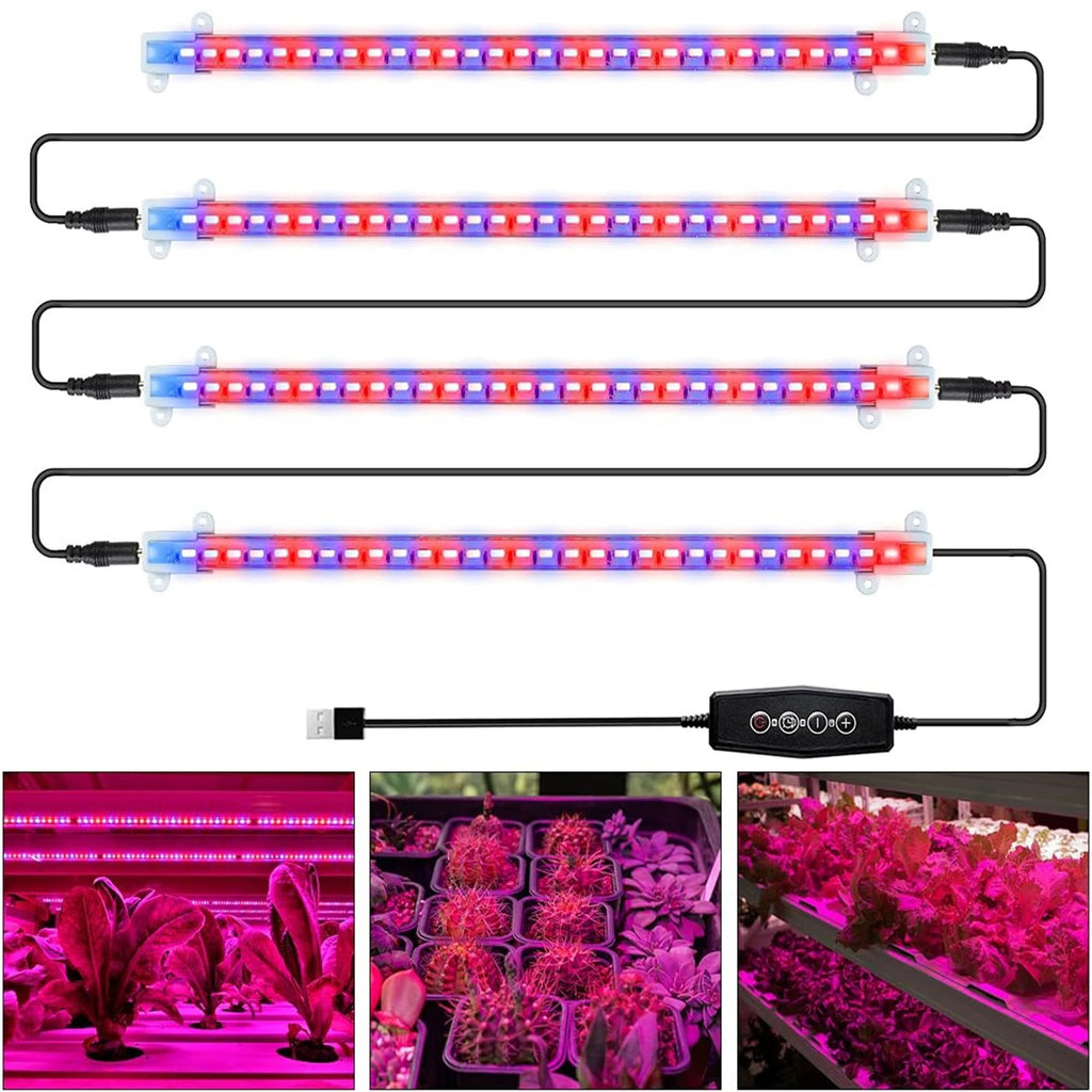 Full Spectrum LED Grow Light Bar – 5V Dimmable Indoor Plant Lamp LED Grow Light Richie's 4Heads Red Blue USB No plug