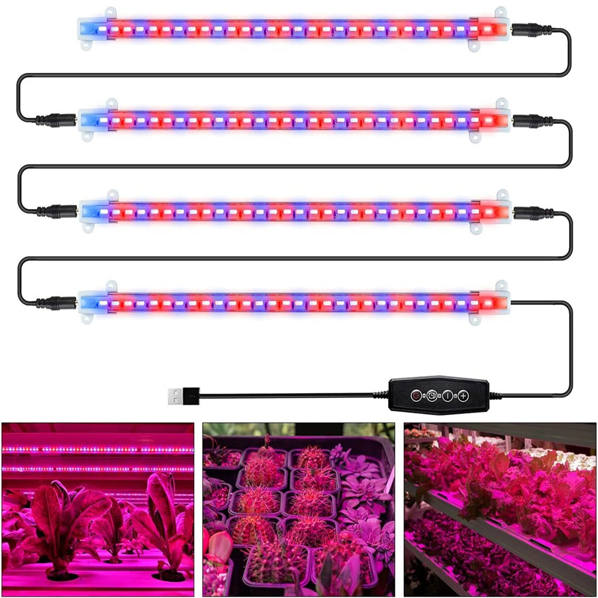 Full Spectrum LED Grow Light Bar – 5V Dimmable Indoor Plant Lamp LED Grow Light Richie's 4Heads Red Blue USB No plug