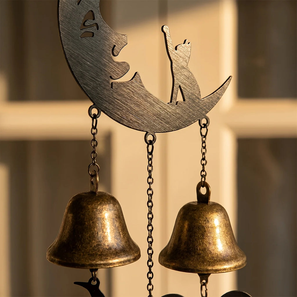 Gothic Moon Cat Metal Wind Chime – Halloween Bat & Witch Hat Décor Gothic Wind Chime Richie's
