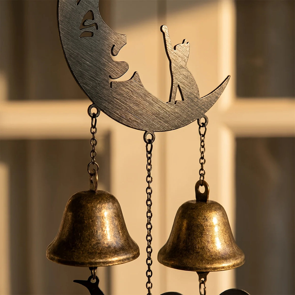 Gothic Moon Cat Metal Wind Chime – Halloween Bat & Witch Hat Décor Gothic Wind Chime Richie's