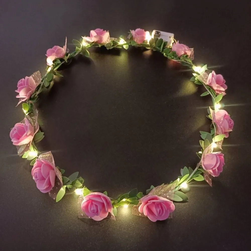 LED Rose Flower Wreath Headband – Light-Up Floral Garland Crown LED Floral Headband Richie's