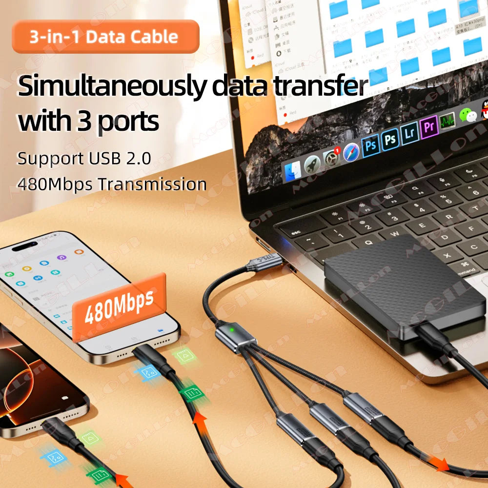 3-in-1 USB-A & Type-C OTG Splitter Hub – Fast Charge & Data USB Hub Adapter Richie's