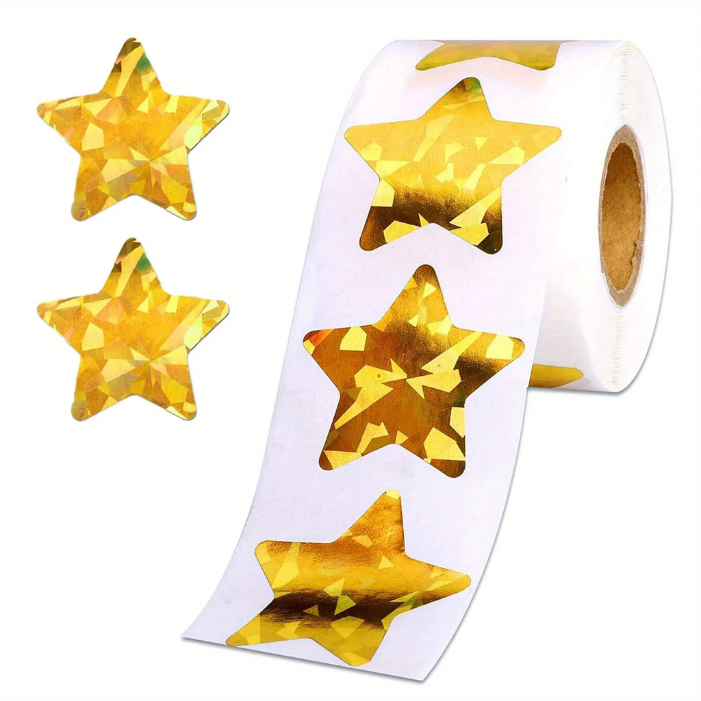 Laser Star Sticker Roll – Holographic Self-Adhesive Gift Labels Decorative Sticker Roll Richie's golden 1roll As shown
