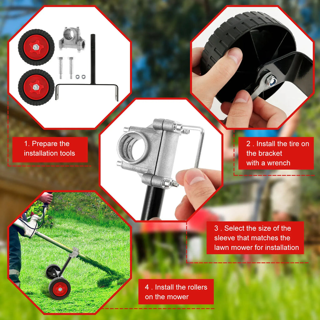 String Trimmer Support Wheels 26–28mm Adjustable Mower Attachment Trimmer Support Wheels Richie's