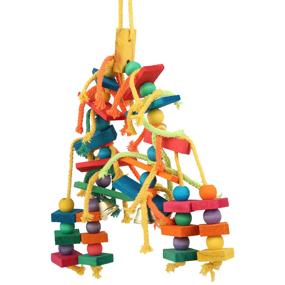Wood & Cotton Rope Parrot Toy – Bird Chewing & Tearing Cage Toy Bird Cage Toy Richie's Colorful