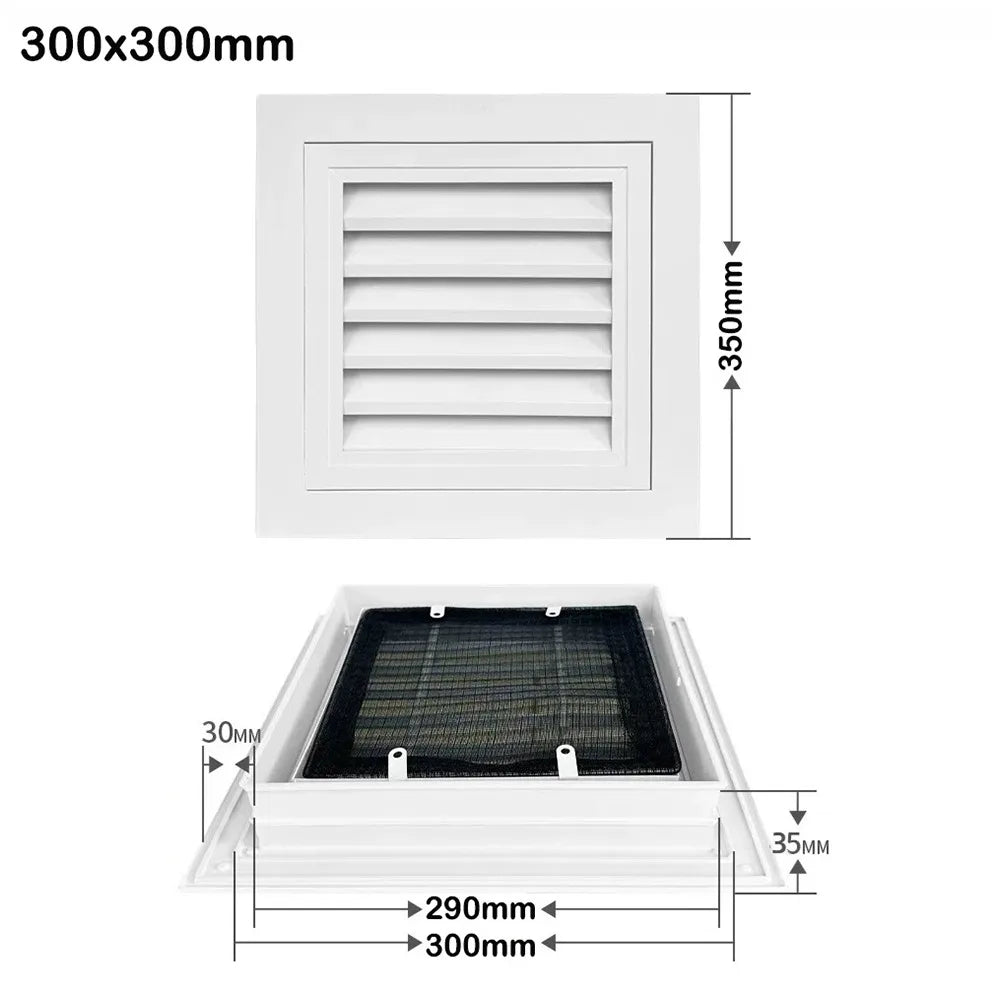 Aluminum Square Air Vent Grille with Mesh – White, 6 Sizes Air Vent Grille Richie's 300x300mm
