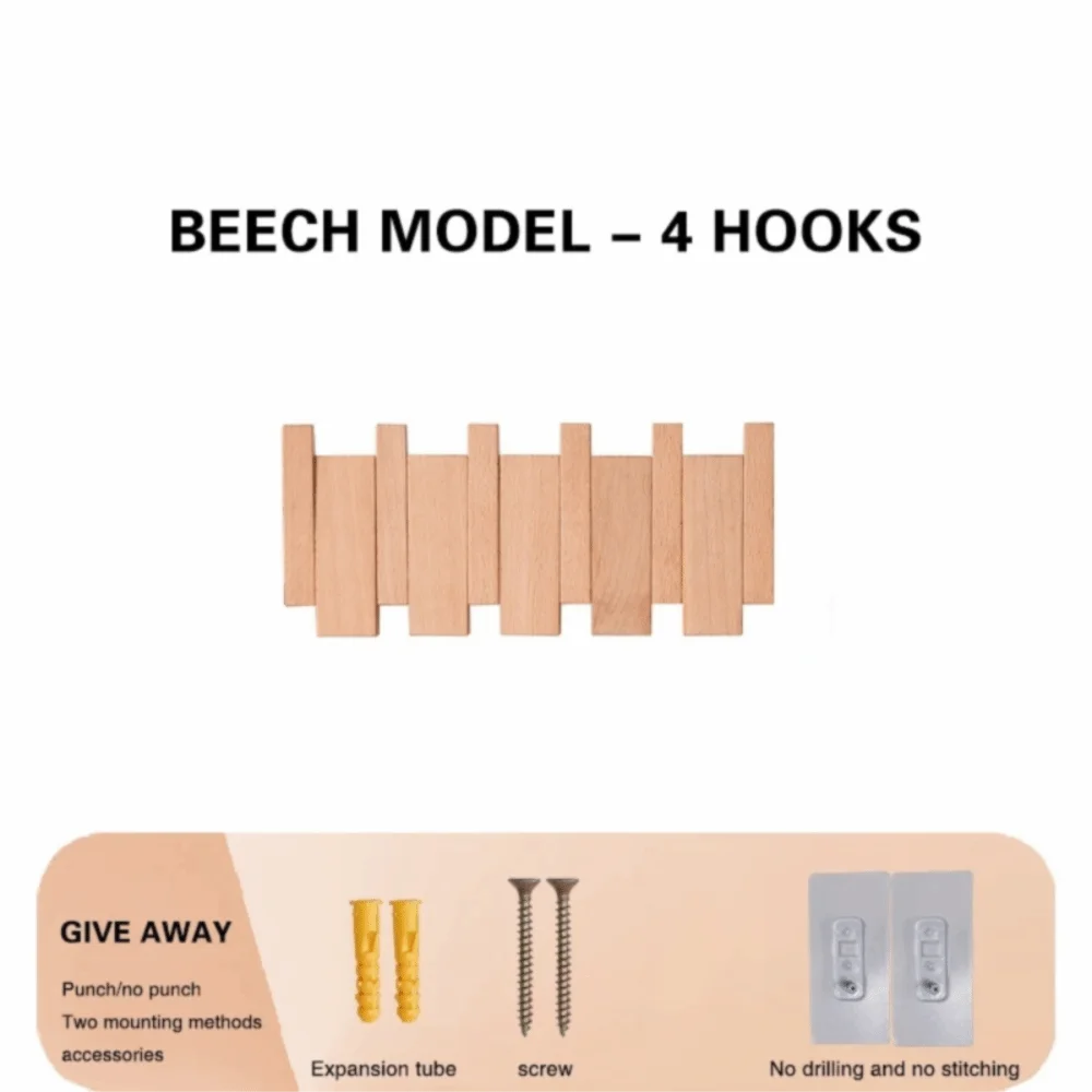 Wall Mounted Wood Coat Rack with 8 Piano Key Hooks Wall Coat Rack Richie's Wood Color 4 hook