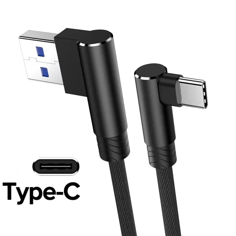 90° USB-A to USB-C Fast Charging Cable Nylon Braided L-Shape USB Charging Cable Richie's Black 1.5m