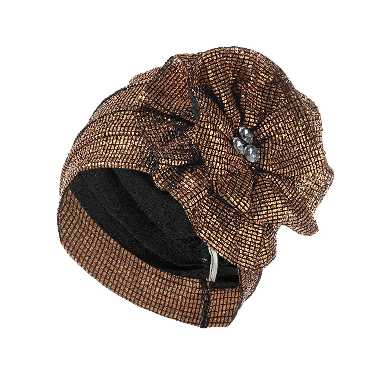 Women Glitter Turban Hat Rhinestone Flower Hijab Bonnet Cap Turban Hat Richie's 12696-orange