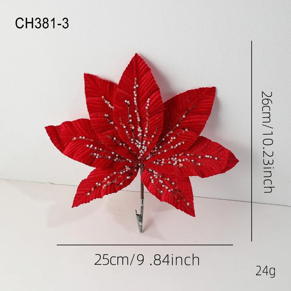25CM Glitter Artificial Poinsettia Flower – Christmas Décor Artificial Christmas Flower Richie's