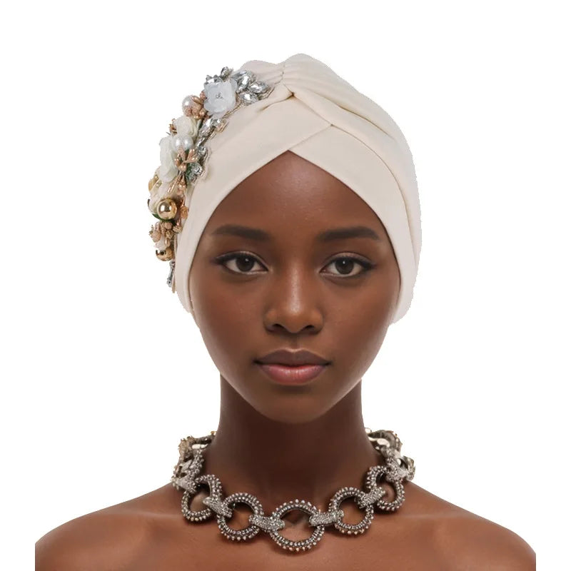 Women's Diamond Turban Cap – Muslim Hijab Bonnet Head Wrap Turban Hijab Cap Richie's Creamy-white