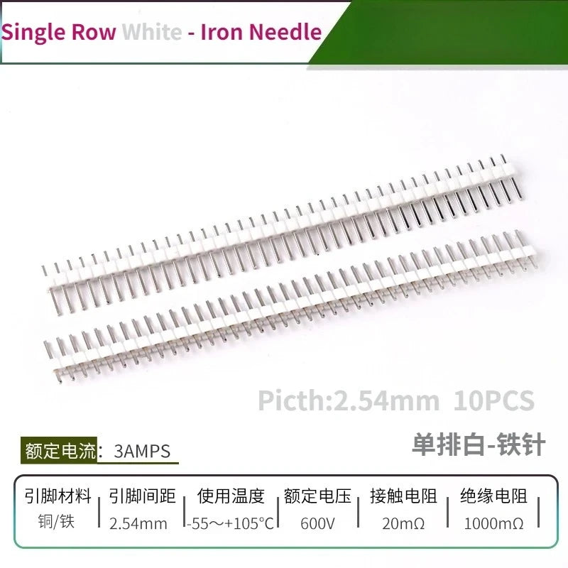 10PCS Color Gilded Pin Headers 2.54mm Single & Double Row Set