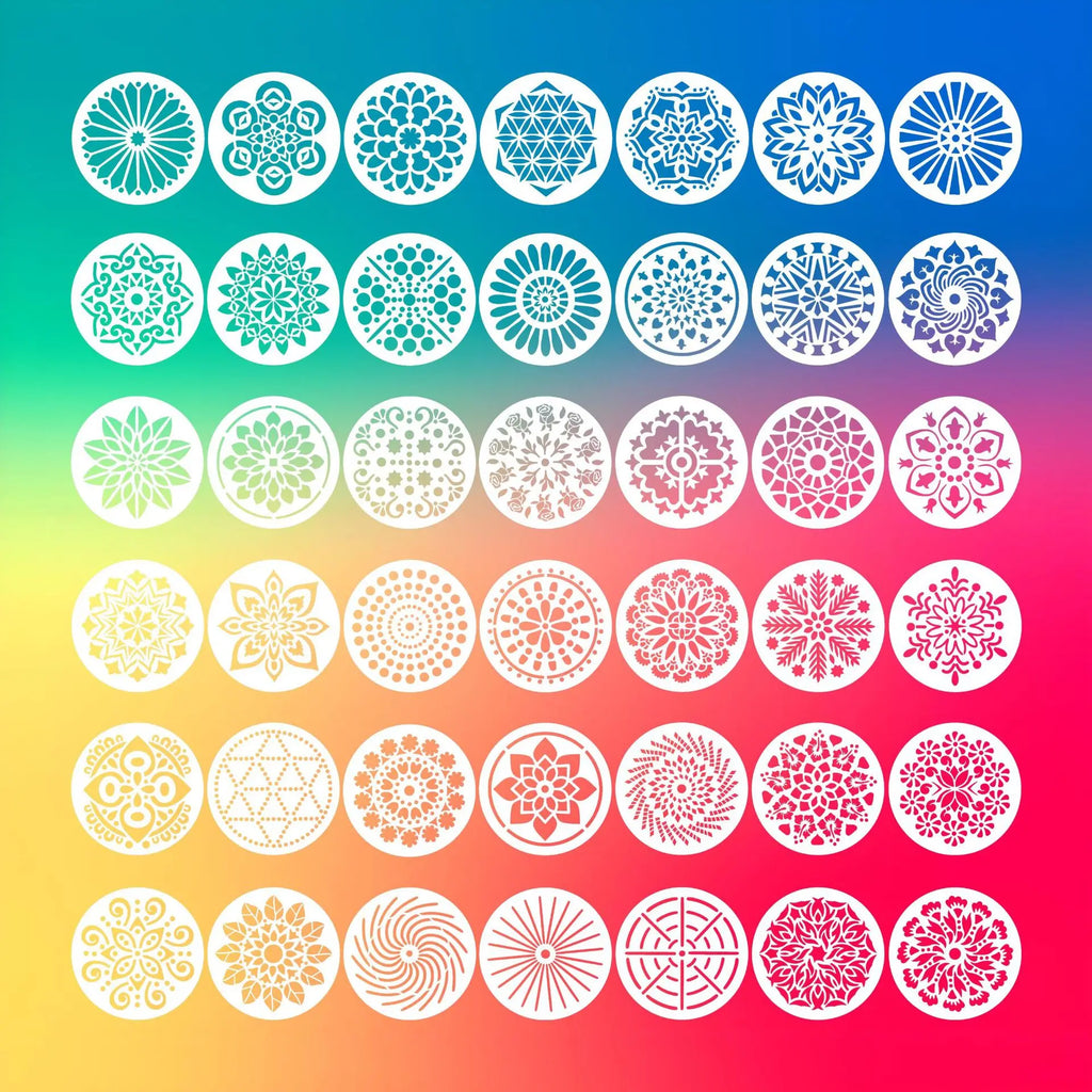 42-Piece Circular Mandala Hollow Stencils – Rock & Furniture Art Craft Stencil Set Richie's