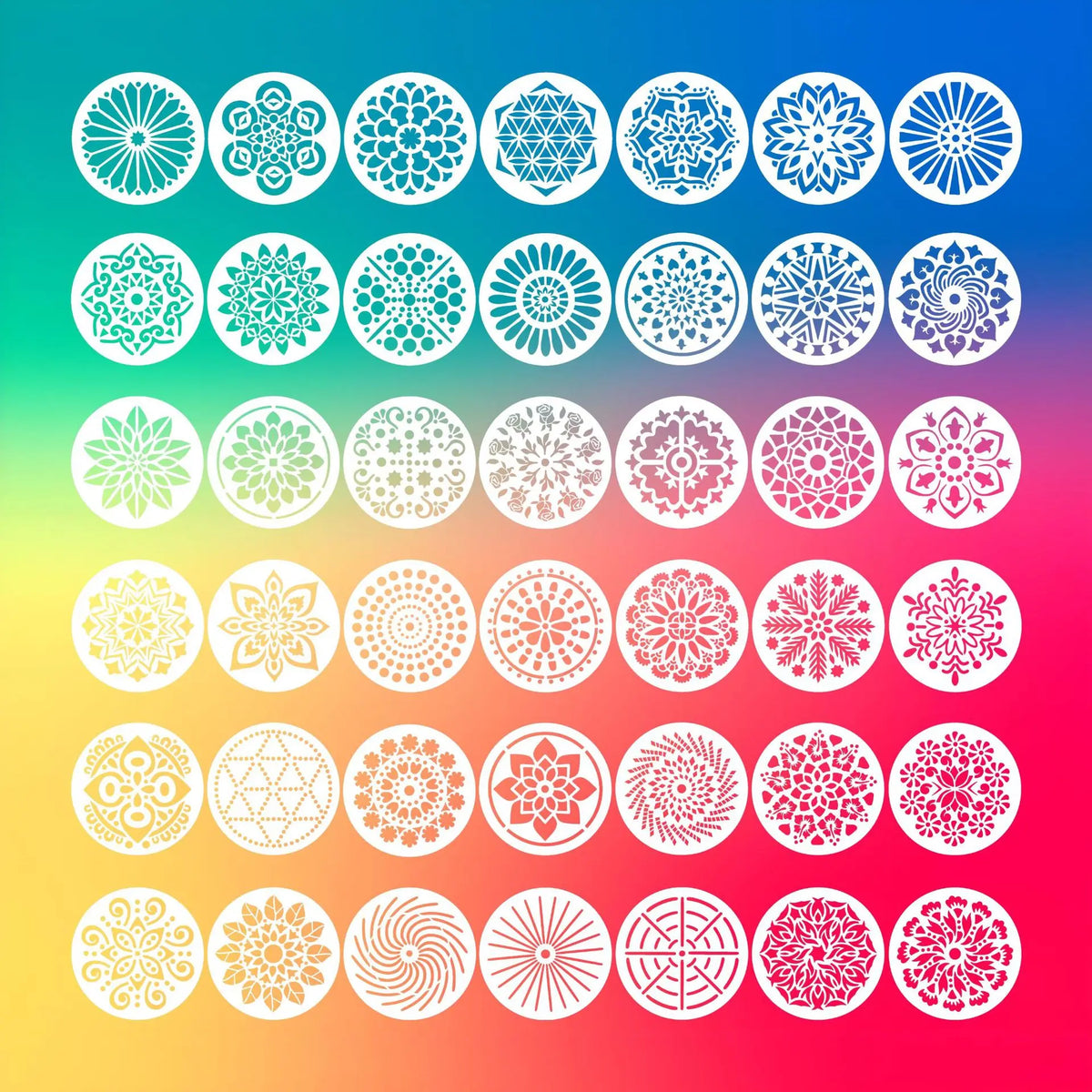 42-Piece Circular Mandala Hollow Stencils – Rock & Furniture Art Craft Stencil Set Richie's