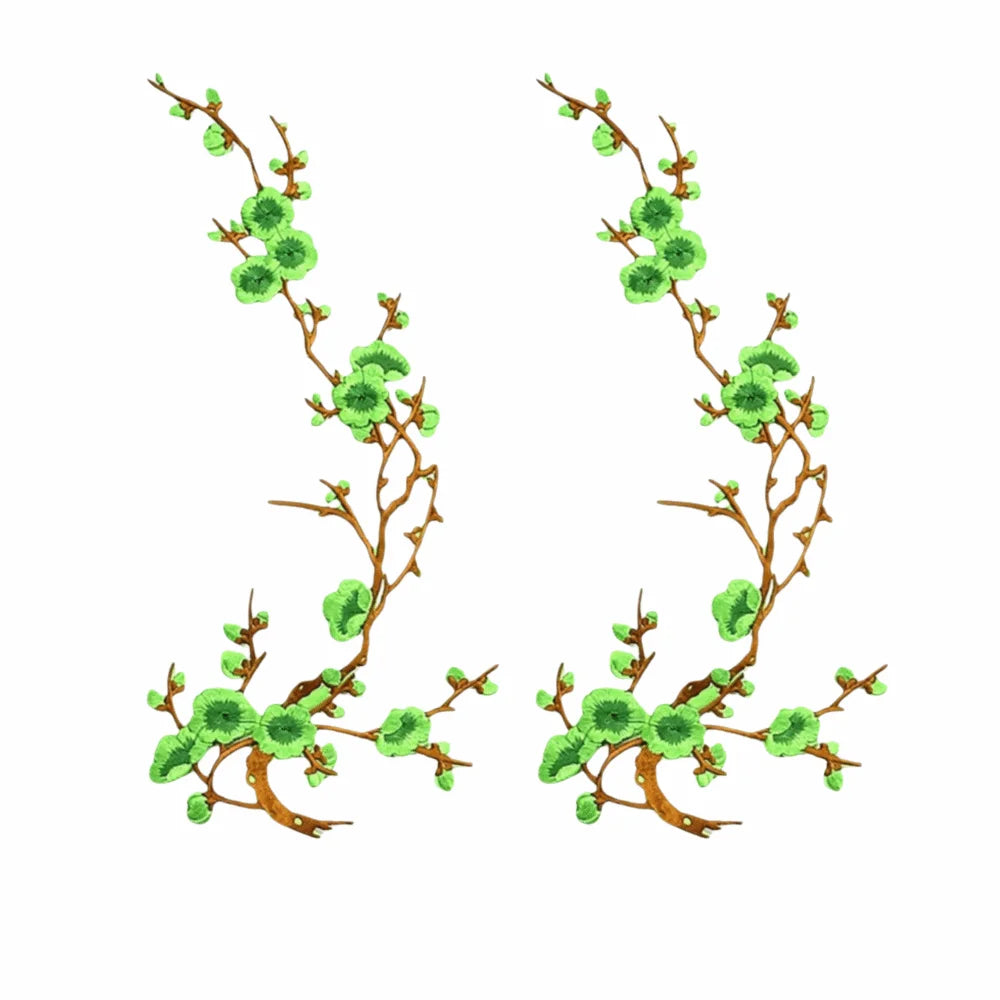 Cherry Blossom Iron-On Embroidery Patches – 2Pcs Floral Appliqué Embroidery Iron-On Patch Richie's Green