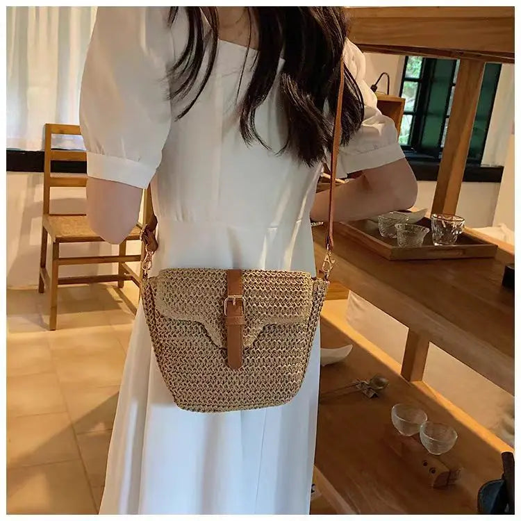 Women's Woven Straw Tote Bag – Bohemian Beach Crossbody Woven Straw Tote Bag Richie's khaki