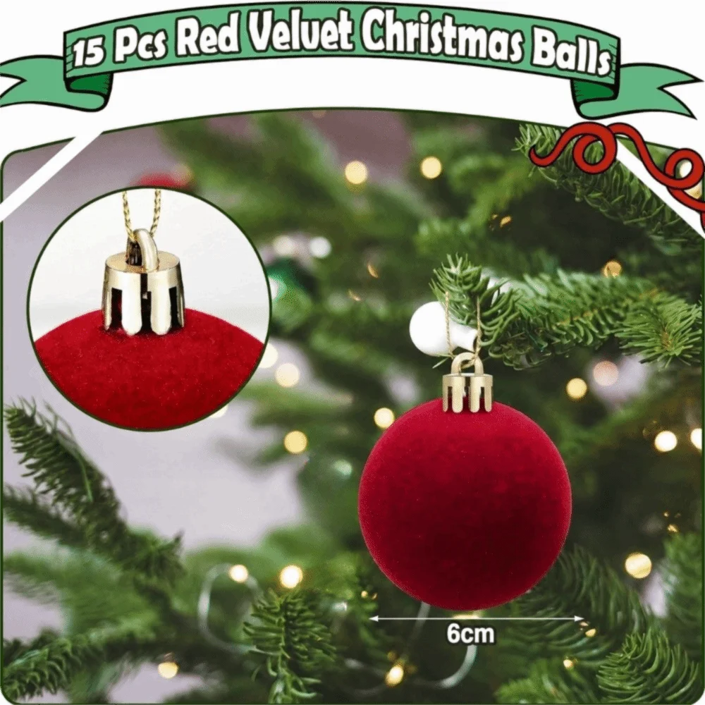 12Pcs Velvet Flocked Christmas Balls 6CM Tree Ornaments Christmas Tree Ornaments Richie's