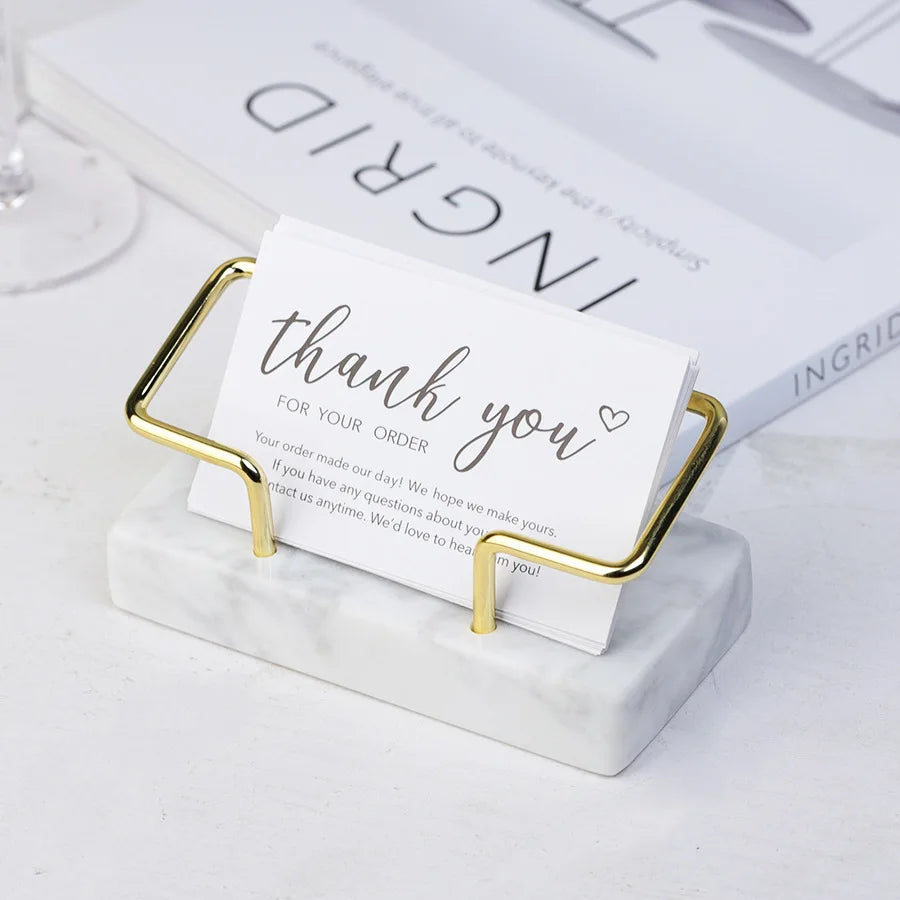 Marble Business Card Holder with Gold Metal Frame | Desktop Business Card Holder Richie's golden 1pc