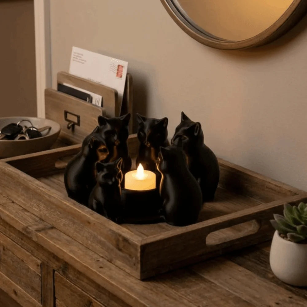 3D Printed Black Cat Ring Candle Holder Set of 6 | PLA Candle Holder Set Richie's