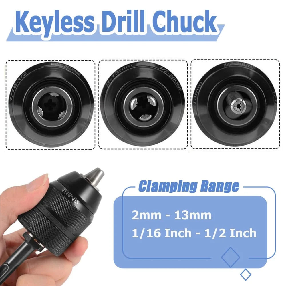 2–13mm Keyless Drill Chuck SDS Plus Adapter 1/2-20UNF Keyless Drill Chuck Richie's