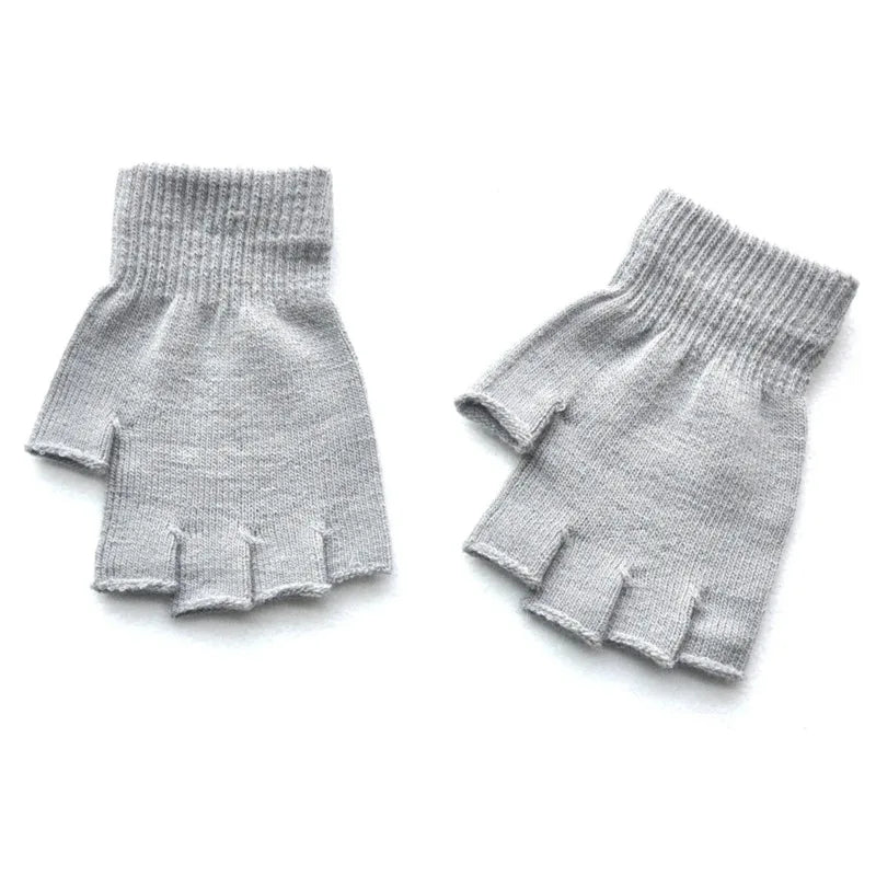 Kids Fingerless Knit Gloves – Stretchy Half-Finger Winter Mittens Kids Winter Gloves Richie's grey One Size