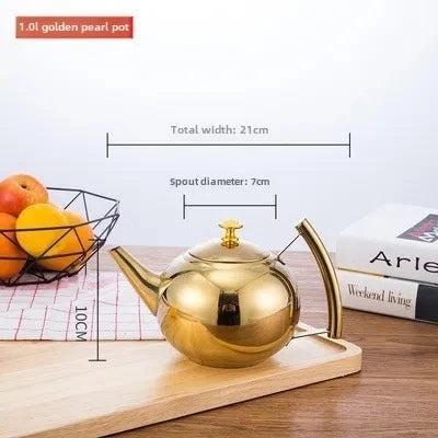 Stainless Steel Teapot Kettle 1L–2L with Filter | Gas & Induction Stovetop Tea Kettle Richie's 1L Gold Pearl Pot