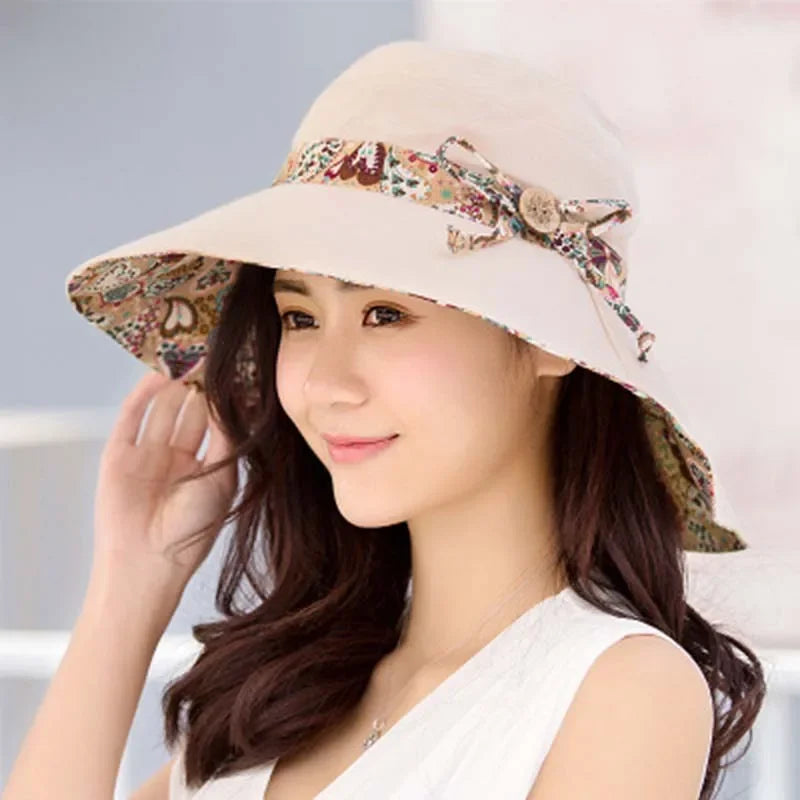 Women's Wide Brim UV Sun Hat | Cotton Beach Cap Women's Sun Hat Richie's Beige 56-58cm