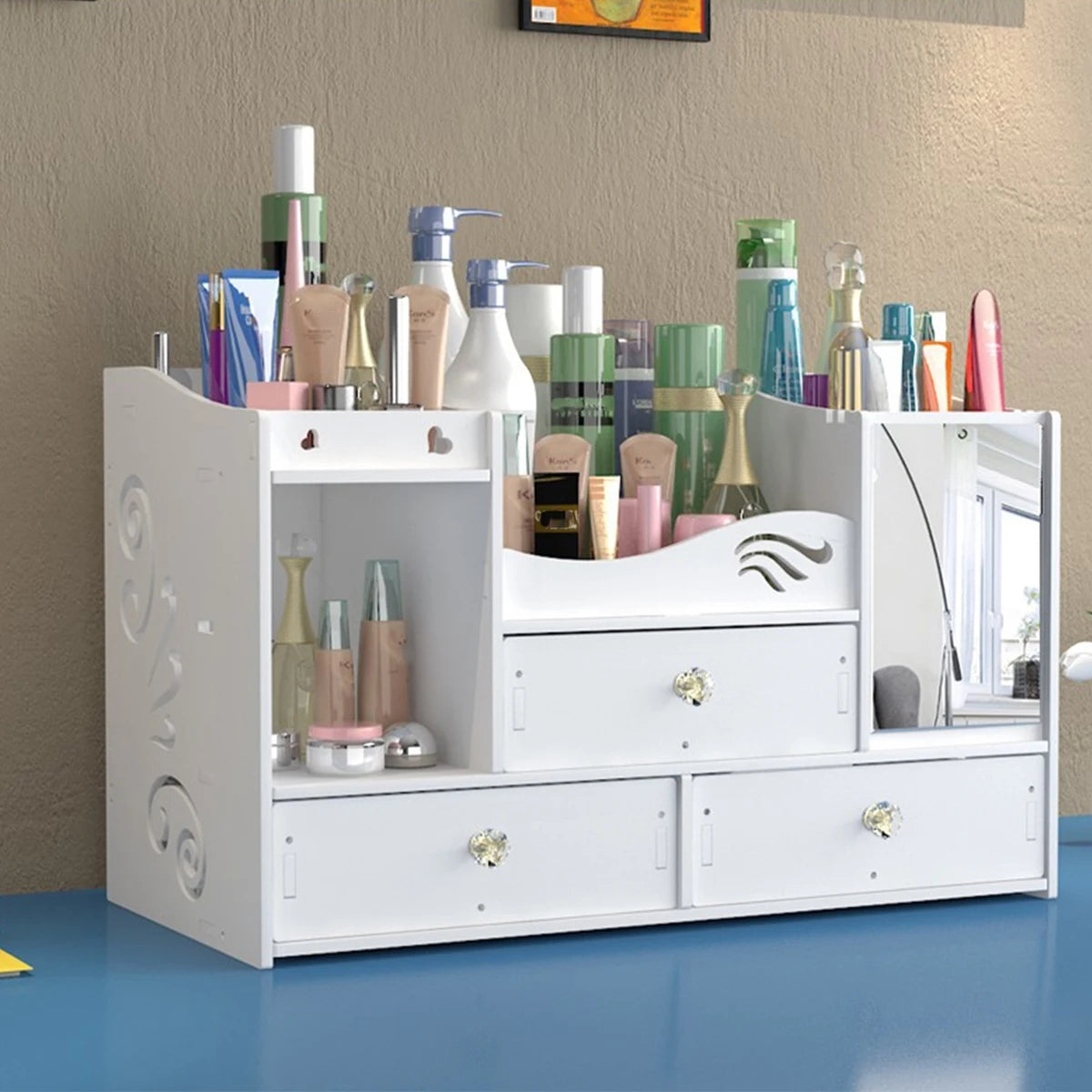 Makeup Organizer with Mirror & 5 Drawers | Large Cosmetic Cabinet Cosmetic Storage Cabinet Richie's