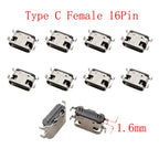 10Pcs USB Type-C 16 Pin Female Connector PCB Soldering DIY USB-C Connector Richie's D 1.6mm