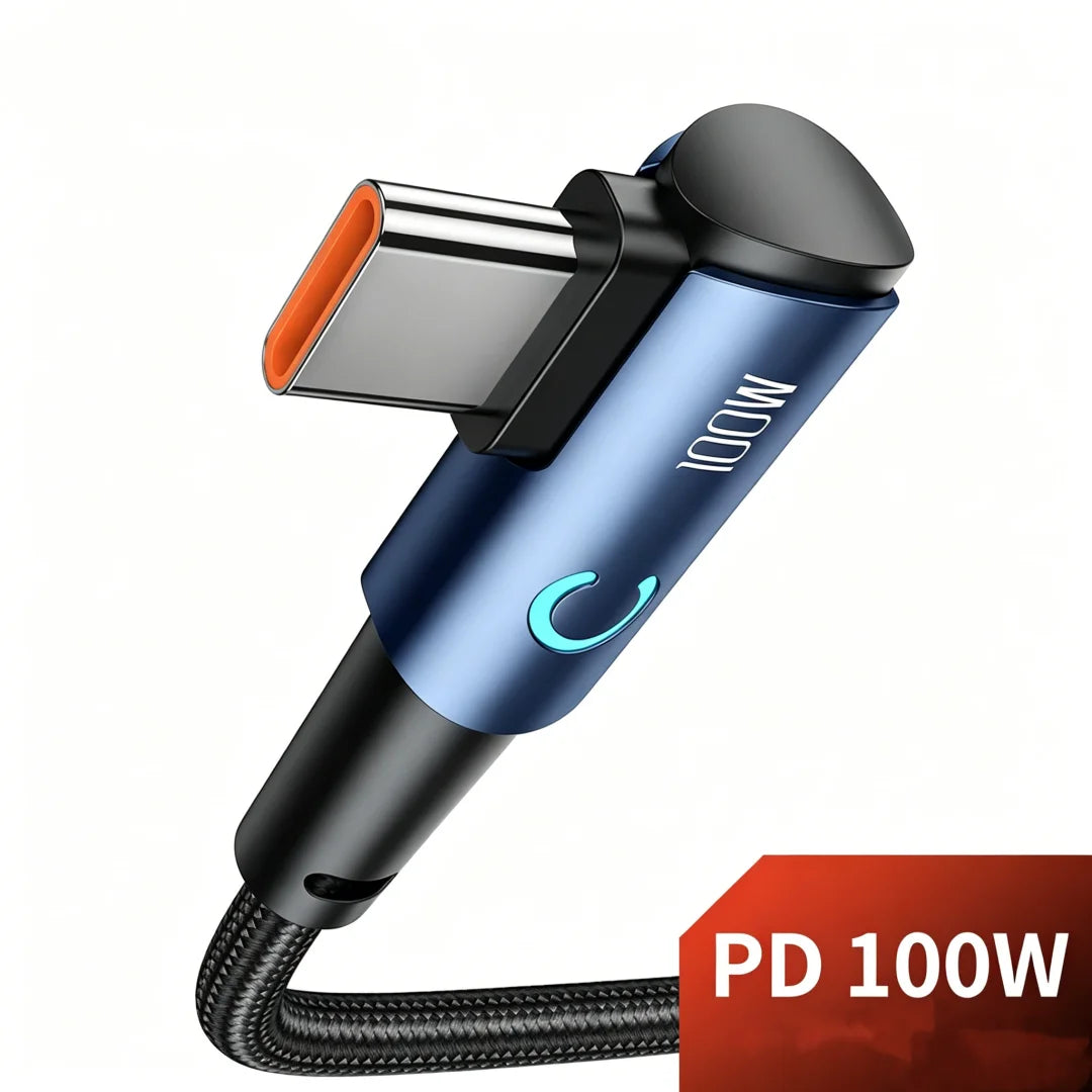 L-Shape USB-C Cable 100W PD Fast Charging LED – 1M Right Angle USB-C Charging Cable Richie's