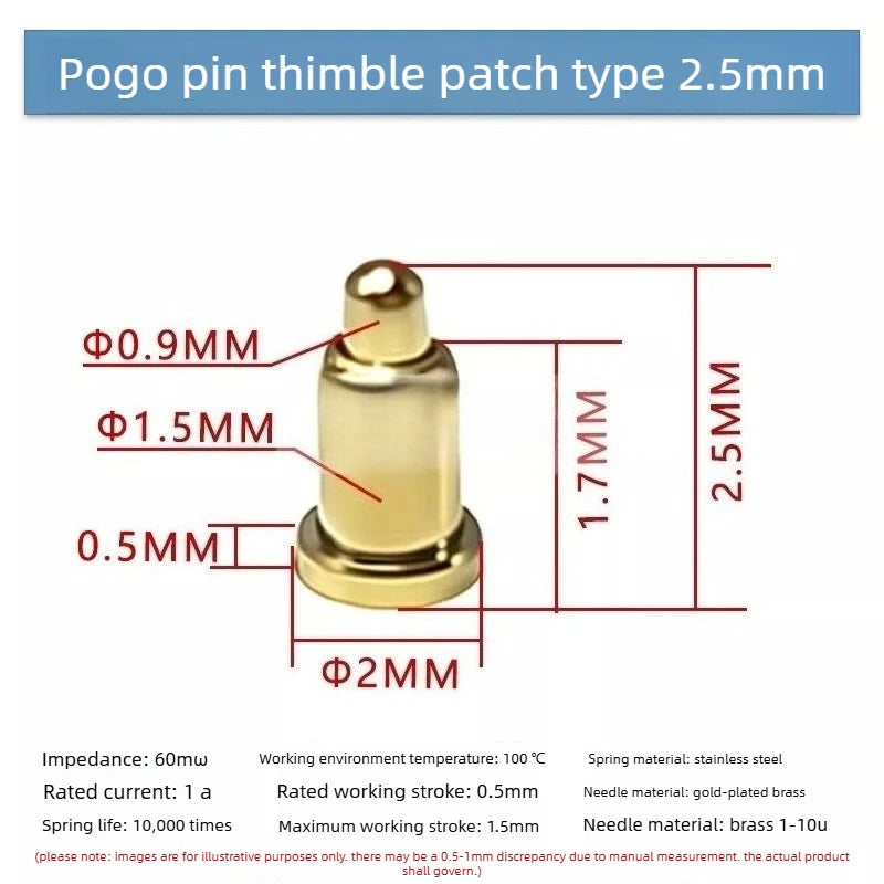 DIP SMD Double Spring PCB Pogo Pin Connectors 20/50/100 Pcs PCB Pogo Pin Connector Richie's SMD H2.5MM 50PCS