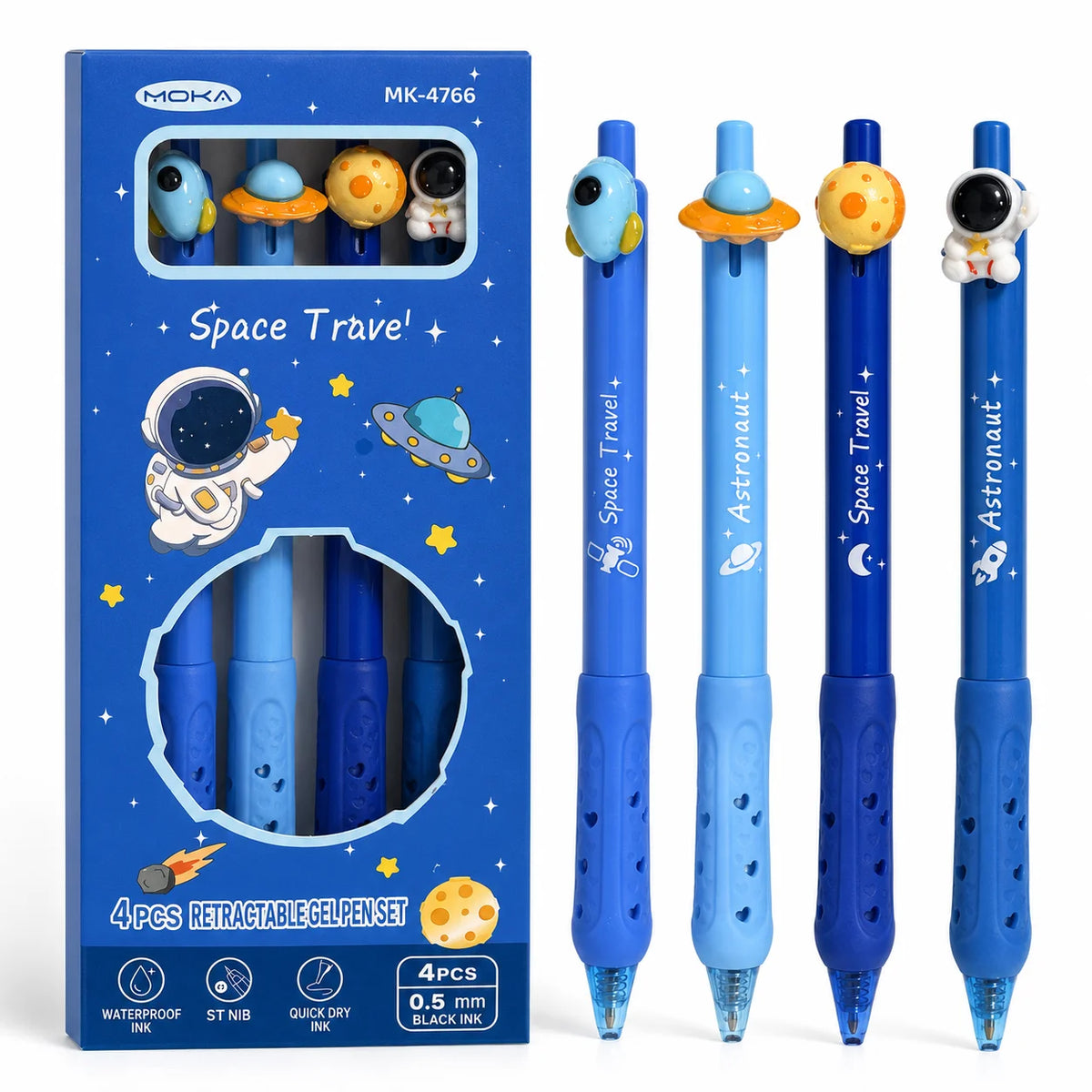 4-Pack Space Astronaut Topper Retractable Gel Pens 0.5mm Black Ink Retractable Gel Pens Richie's