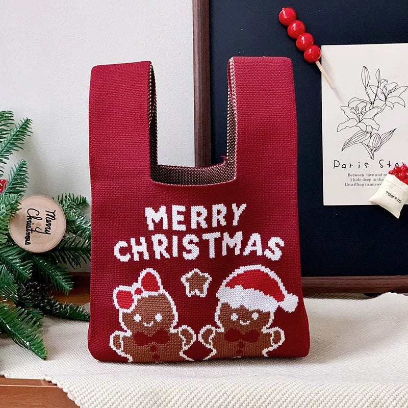 Christmas Knitted Spandex Tote Bag – Santa & Tree Gift Bag Holiday Gift Tote Bag Richie's