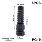 5-Pack PA66 Nylon Cable Glands – IP68 Anti-Bend Connector Cable Gland Connector Richie's 6 Black