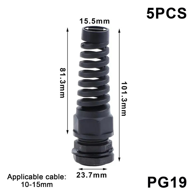 5-Pack PA66 Nylon Cable Glands – IP68 Anti-Bend Connector Cable Gland Connector Richie's 6 Black