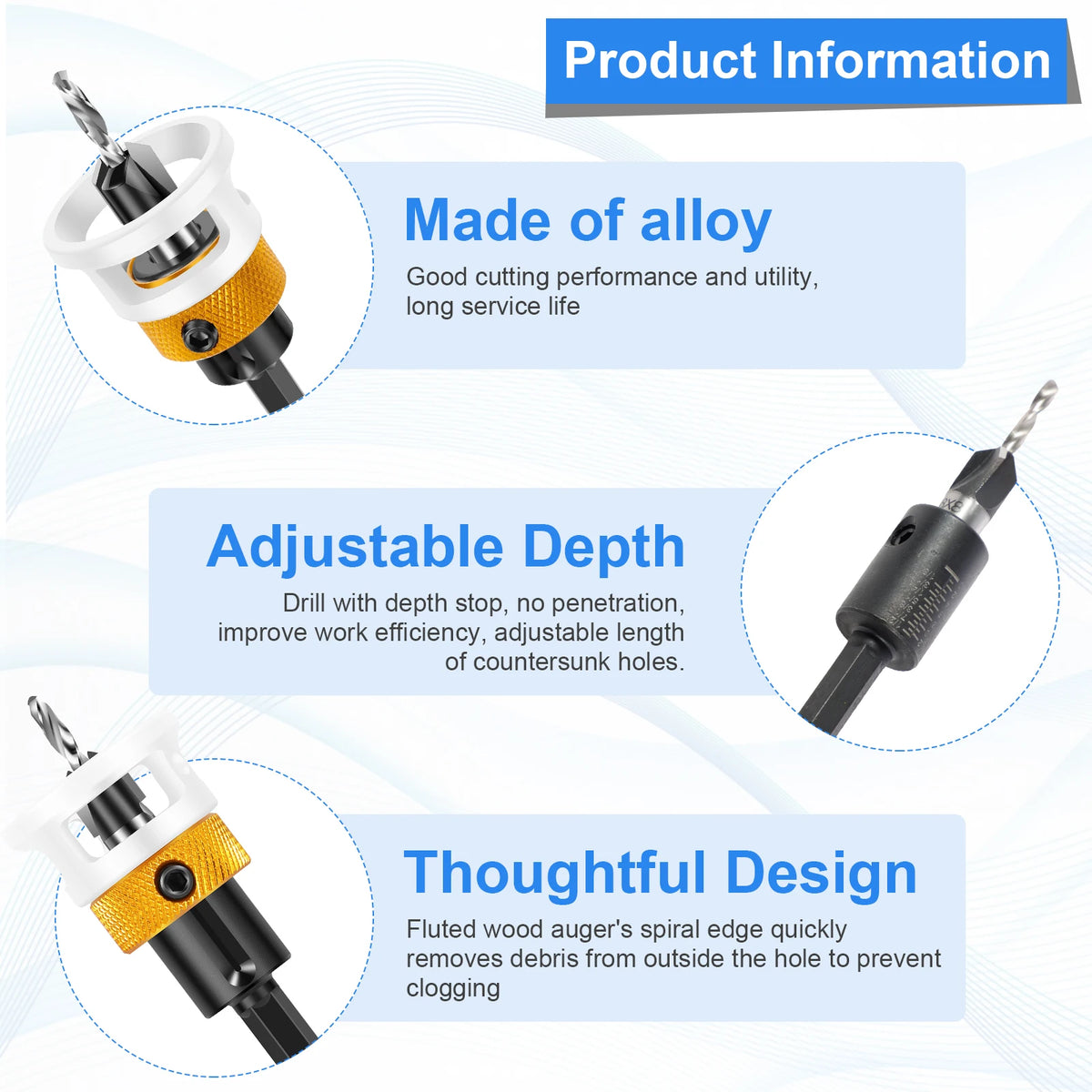 Countersink Drill Bit Set – 4 Sizes, Adjustable Depth Stop Countersink Drill Set Richie's
