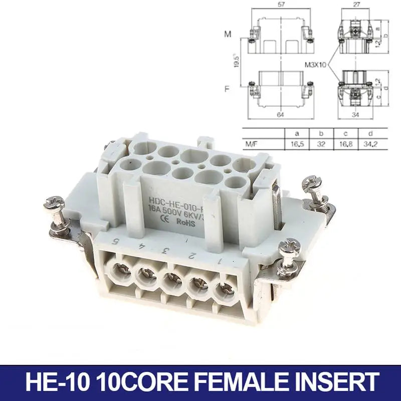 HDC-HE Heavy Duty Connector 6–24 Core 16A 500V Aviation Plug Industrial Connector Insert Richie's 10P Female