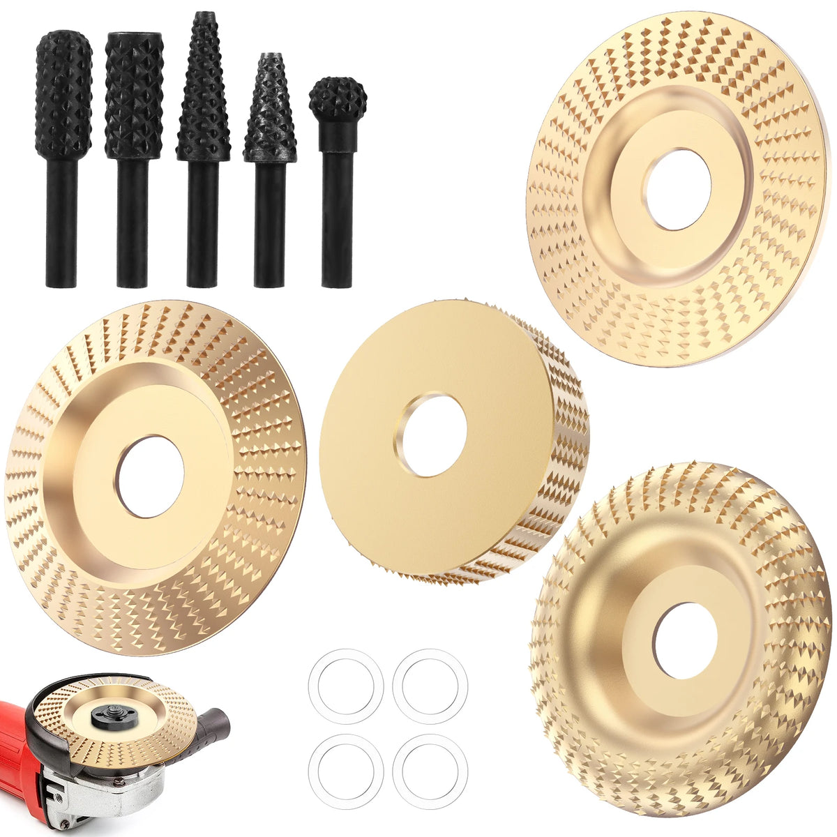 Wood Carving Disc Set for Angle Grinder – A3 Steel Anti-Clog Wood Carving Disc Set Richie's Set D