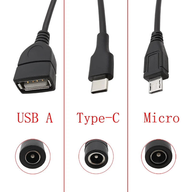 USB to 5.5mm 2.1mm DC Power Connector Cable – Micro, Type-C DC Power Cable Adapter Richie's