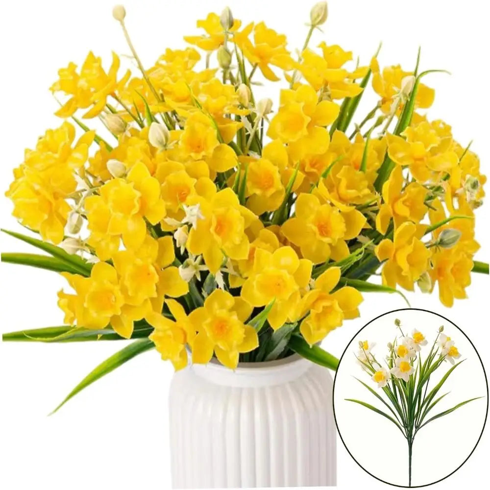 10-Head Yellow Artificial Daffodils – Realistic Faux Floral Decor Artificial Flowers Richie's