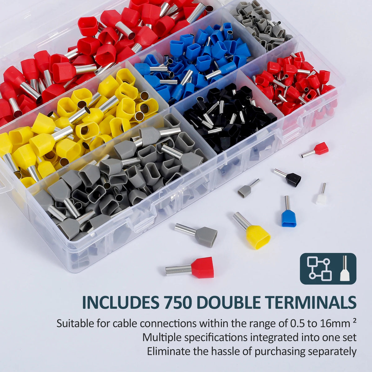 750-Pc Twin Wire End Ferrules Kit – 8 Sizes with Storage Box Wire End Ferrules Kit Richie's