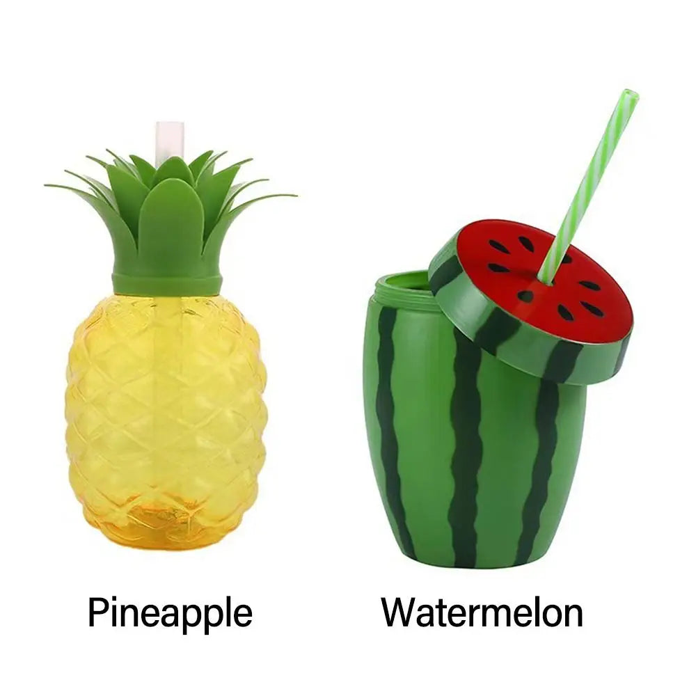 Cartoon Fruit Straw Cup | Strawberry Watermelon Pineapple Bottle Straw Water Bottle Richie's