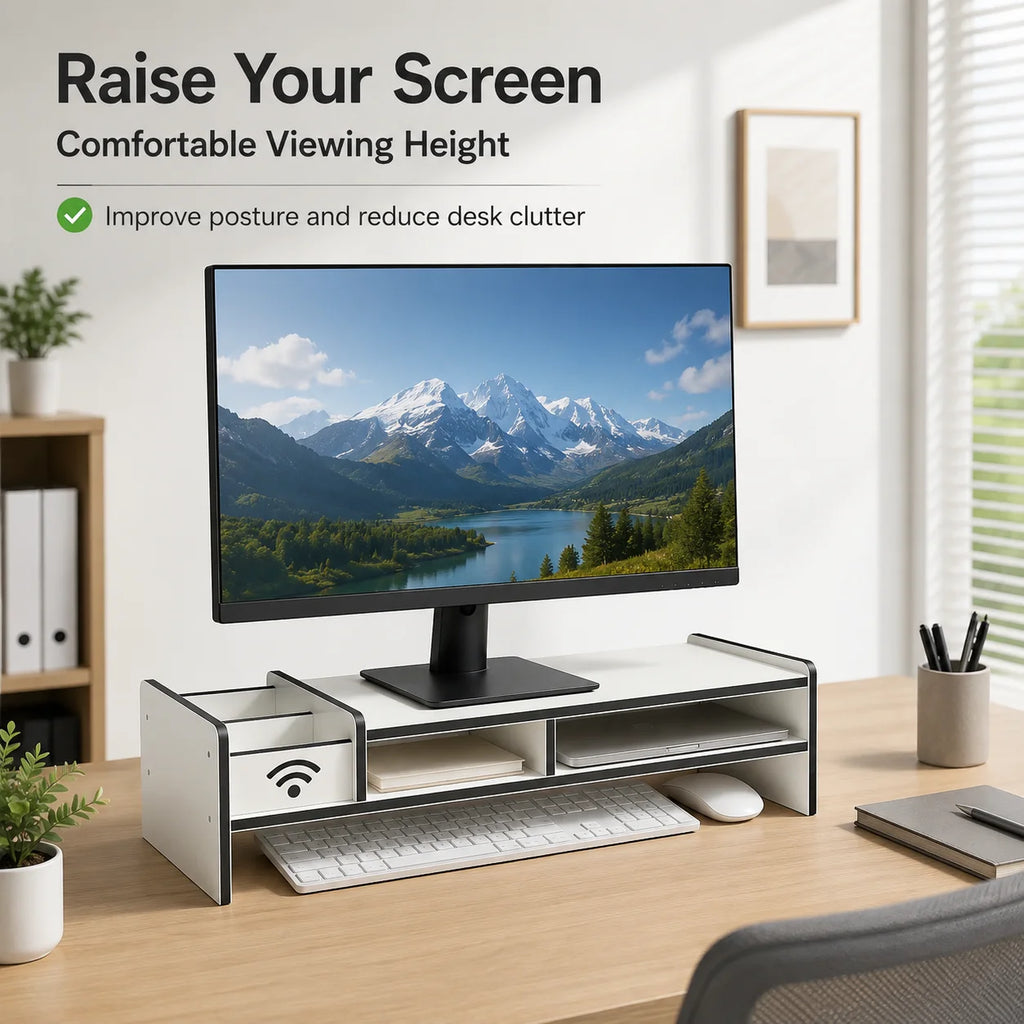 Monitor Stand Riser with Drawer & Storage | Desk Organizer Monitor Stand Riser Richie's