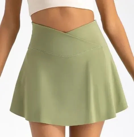 Women's High Waist Tennis Skirt with Pockets & Compression Shorts Tennis Activewear Skirt Richie's green XXL