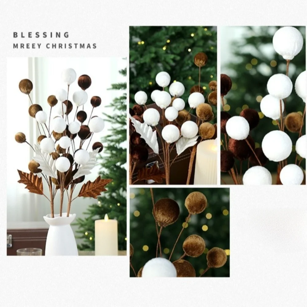 Velvet Christmas Ball Branches Multicolor DIY Xmas Centerpiece Christmas Decoration Richie's